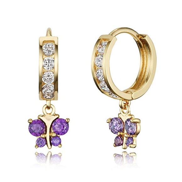 Gold Plated Huggies Butterfly Hoop Earrings - Picture 2 of 12